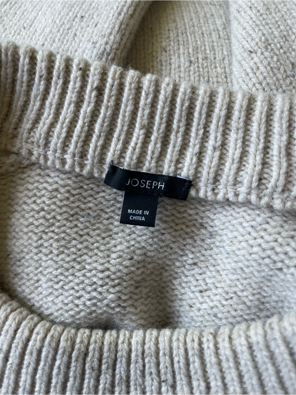 JOSEPH Cream 100% Merino Wool Tweed Knit Balloon Sleeve Crewneck Sweater Size M - Picture 6 of 10